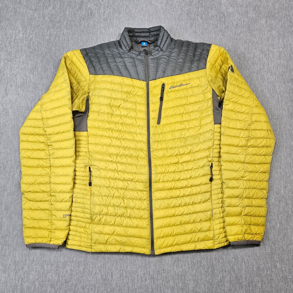 Eddie Bauer Jacket Men MT Yellow First Ascent Puffer StormDown 800 Insulated Zip